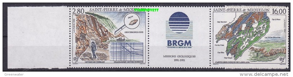 Saint-Pierre & Miquelon 1995 Missions Geologiques Strip 2v+label (20440) - Ongebruikt