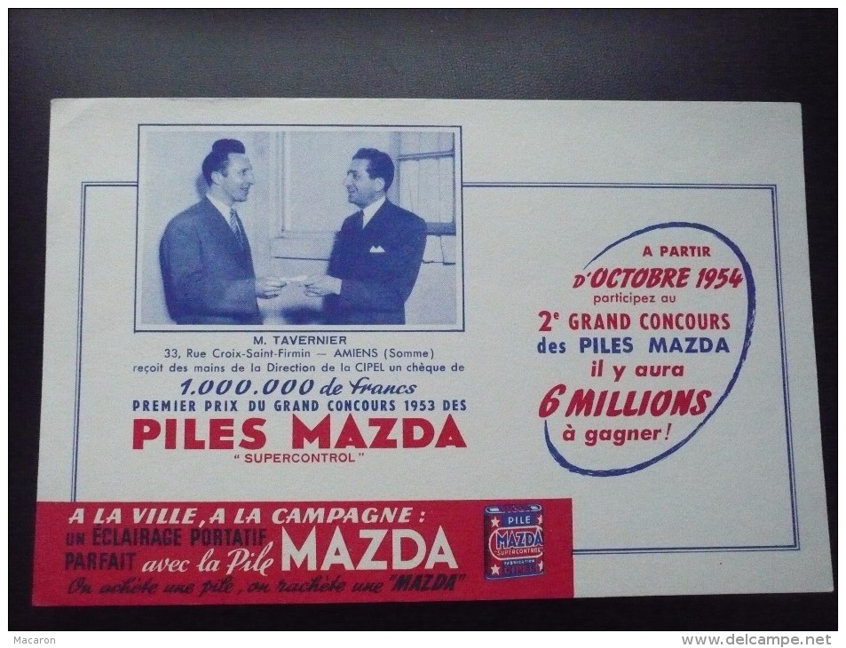 2 BUVARD Piles MAZDA Super Control Grand Concours 1953 Photosdes Gagnants. PEUGEOT 203. TBon Etat - Baterías