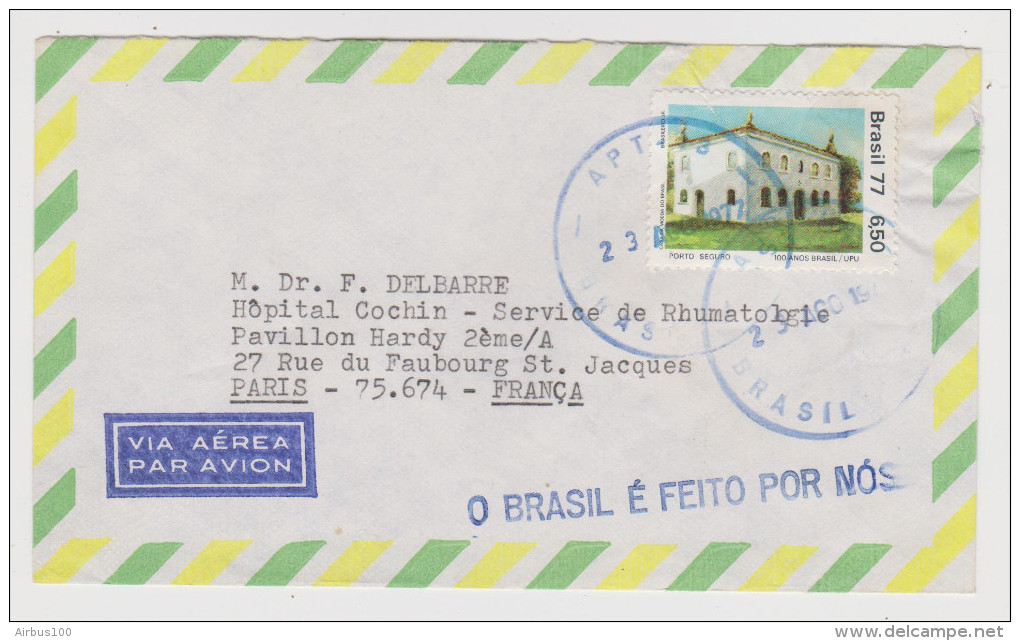 O BRASIL É FEITO POR NOS ENVELOPPE VIA AEREA 23 AOÛT 1977 VERS PARIS FRANCE - 2 Scans - - Briefe U. Dokumente