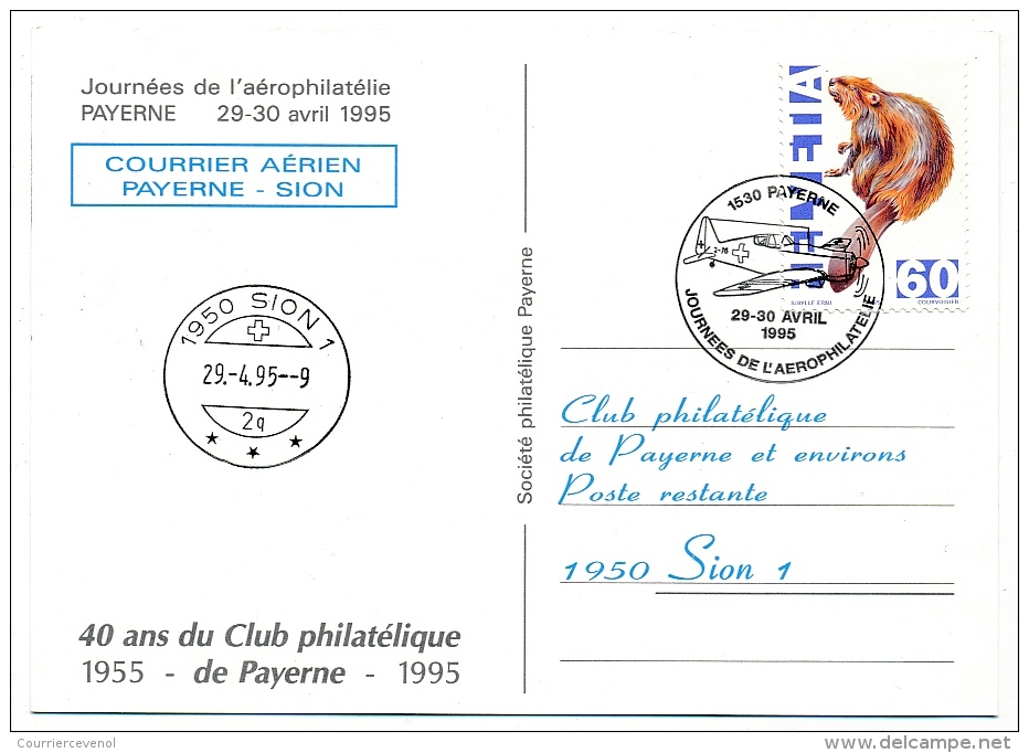 SUISSE - 1 Enveloppe + 1 Carte - Courrier Aérien PAYERNE - SION - Jour De L'Aérophilatélie 1995 - Primi Voli