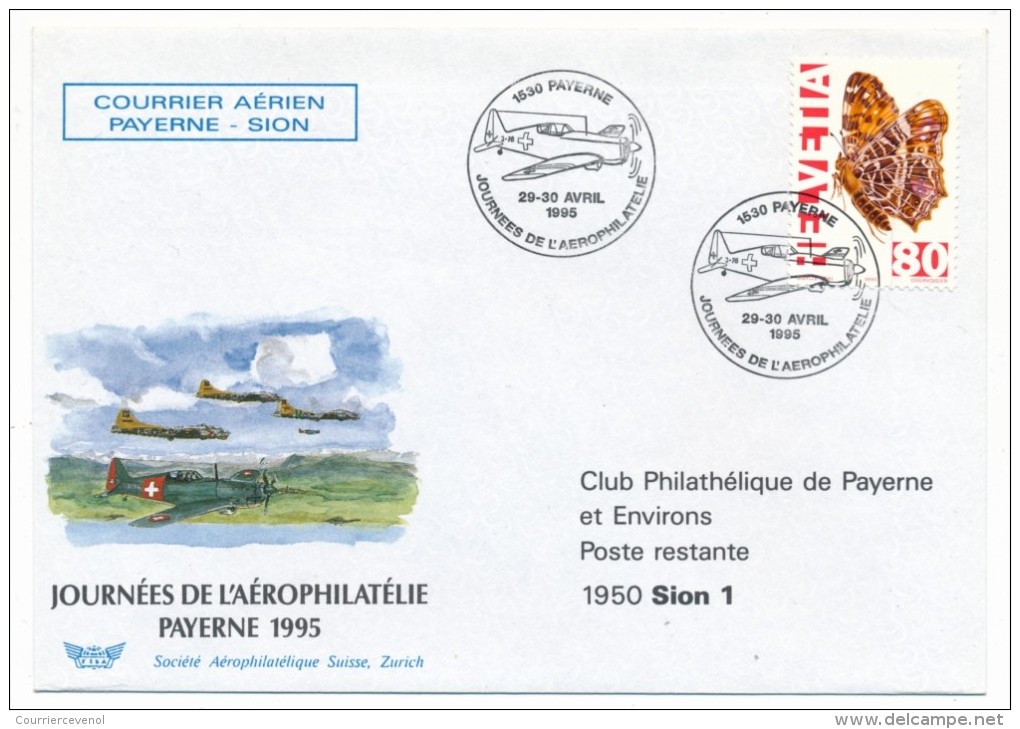 SUISSE - 1 Enveloppe + 1 Carte - Courrier Aérien PAYERNE - SION - Jour De L'Aérophilatélie 1995 - Eerste Vluchten