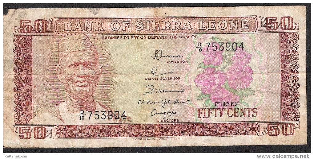 SIERRA  LEONE  P4d   50   CENTS   1.7.1981  #D/10    VG - Sierra Leone