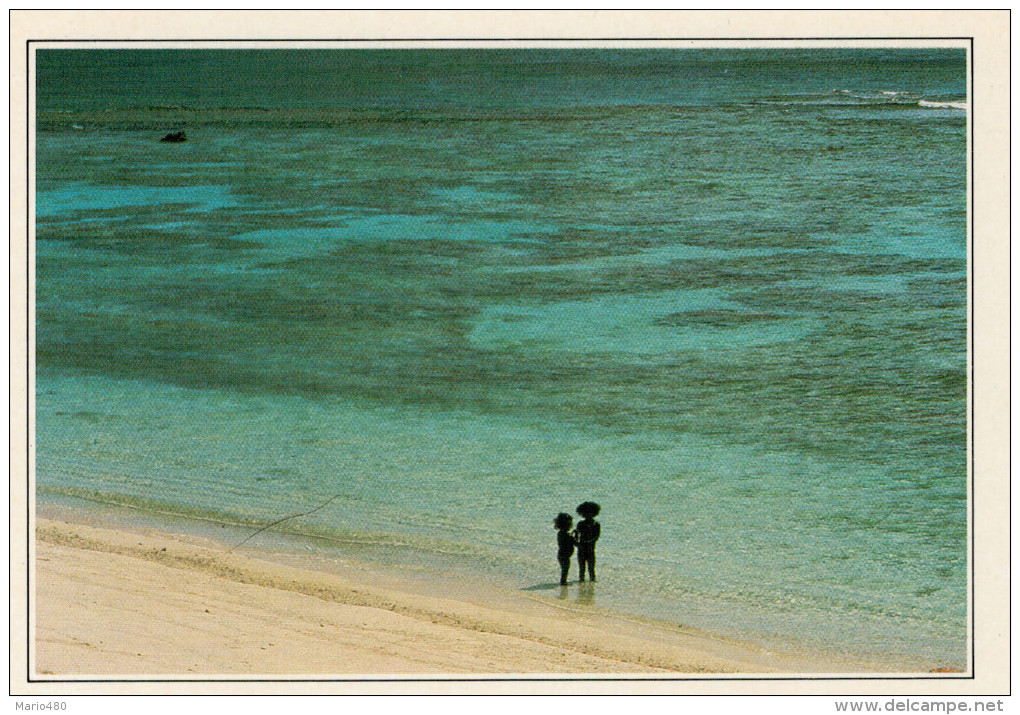 NUOVA CALEDONIA  MARE:  BAMBINI CANACHI SULLA SPIAGGIA     (NUOVA CON DESCRIZIONE DEL SITO SUL RETRO) - Nuova Caledonia