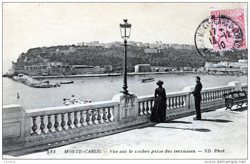 Montecarlo. Vue Sur Rocher Prise Des Terrasses (1910) - Terrassen