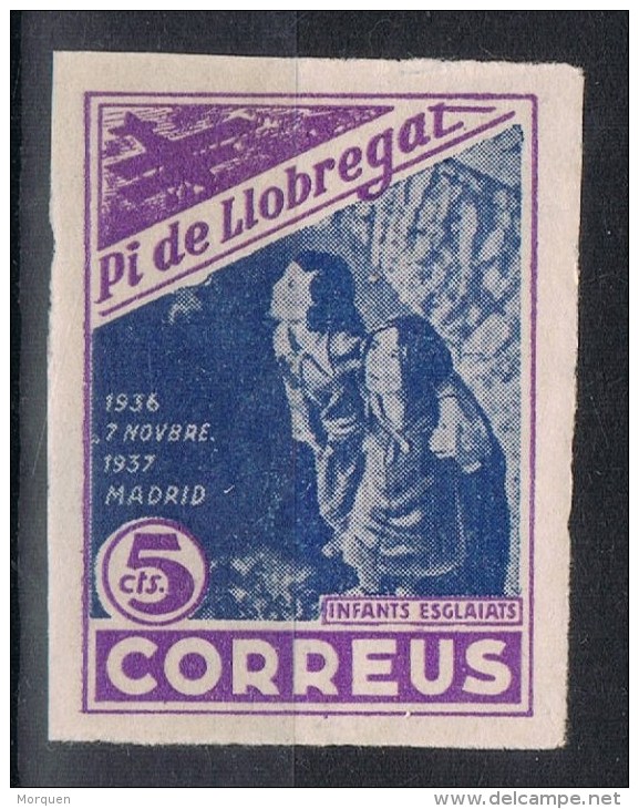 Viñeta Local Guerra Civil PI De LLOBREGAT (Barcelona) 5 Cts * - Spanish Civil War Labels