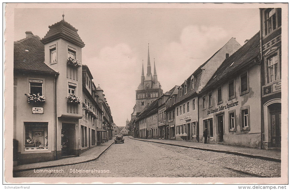 AK Lommatzsch Döbelner Strasse Döbelnerstrasse Geschäft Laden Schneider Gasthof ? Kirche Bei Riesa Döbeln Meissen Ostrau - Lommatzsch