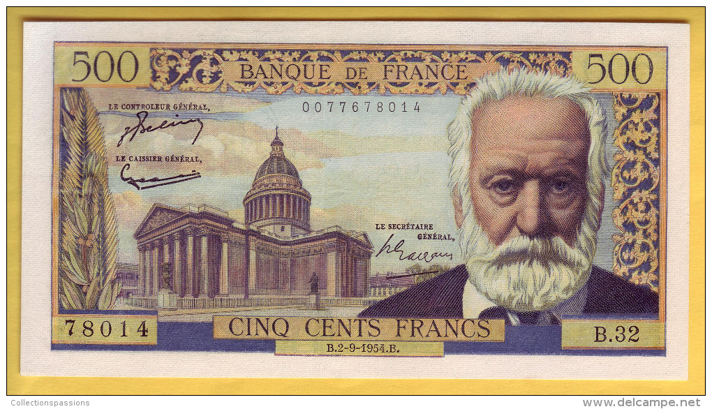 BILLET FRANCAIS - 500 Francs Victor Hugo 2.9.1954 SUP+ - 500 F 1954-1958 ''Victor Hugo''