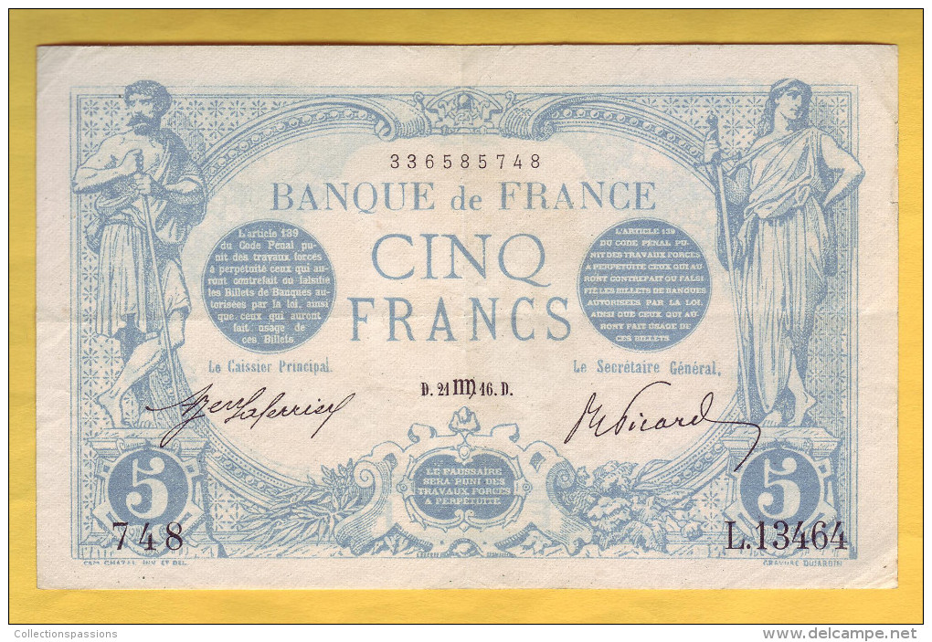 BILLET FRANCAIS - 5 Francs Bleu 21.8.1916 SUP - 5 F 1912-1917 ''Bleu''