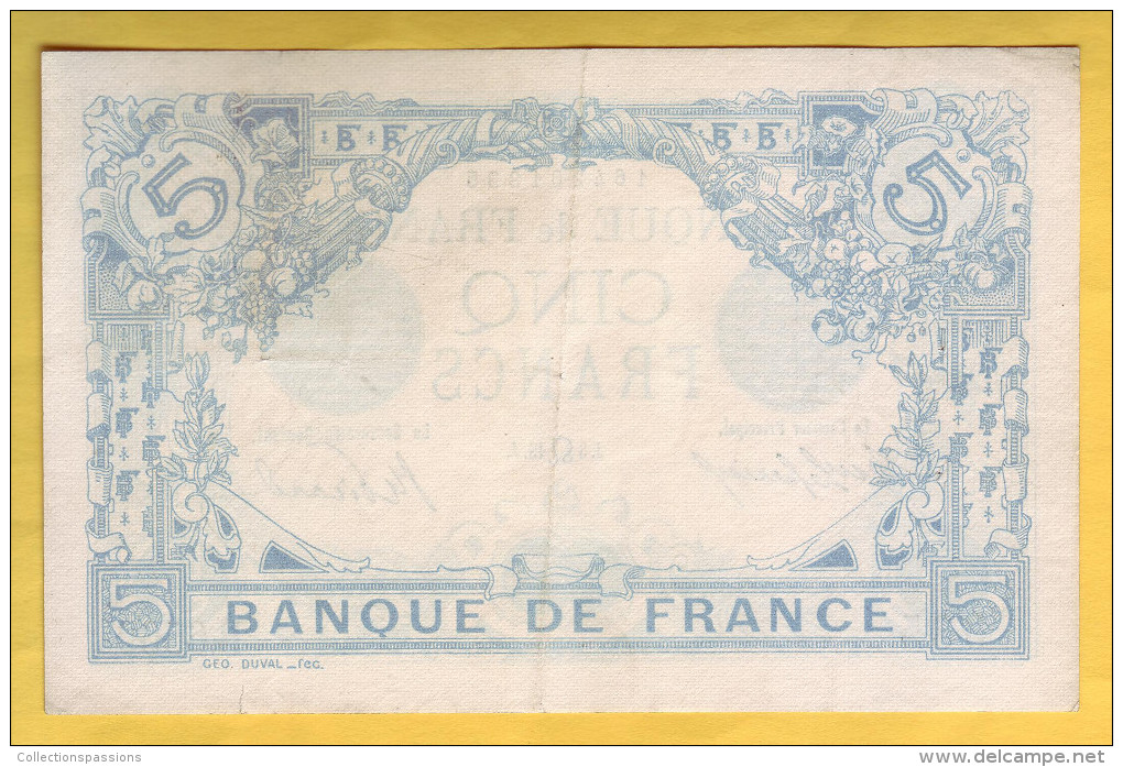 BILLET FRANCAIS - 5 Francs Bleu 21.8.1916 SUP - 5 F 1912-1917 ''Bleu''