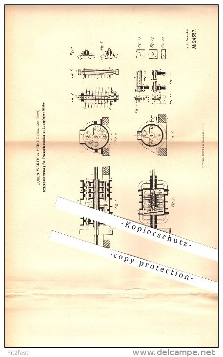 Original Patent - Eugen Warth In Heinitz B. Neunkirchen , 1883 ,  Transportschnecken An Lucop'schen Mühlen !!! - Kreis Neunkirchen