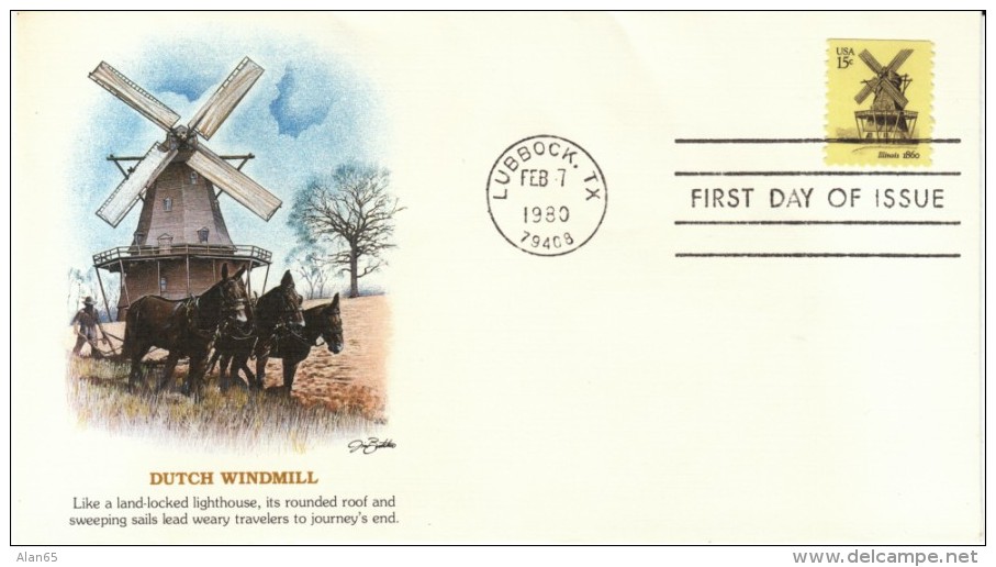 Lot Of 5 #1738-1742, American Windmills, 1980 FDCs - 1971-1980