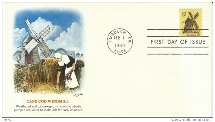 Lot Of 5 #1738-1742, American Windmills, 1980 FDCs - 1971-1980