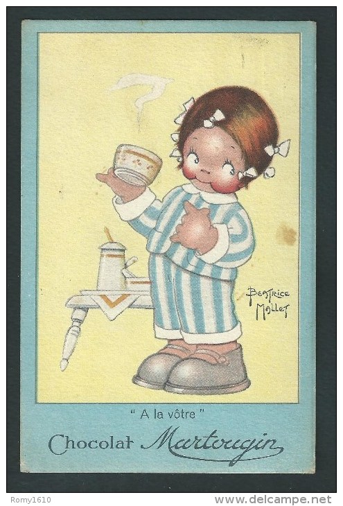 Beatrice Mallet.  " A La Votre".   Petite Fille Avec Sa Tasse De Chocolat.  Chocolat Martougin. 2 Scans. - Mallet, B.