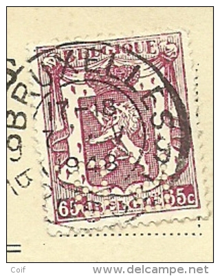 711 Op Kaart Met Stempel BRUXELLES Met Firmaperforatie (perfin) "P.B." Van Compagnie De Bruxelles / Primes Bruxelles - 1934-51