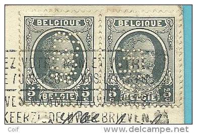 193 Op Kaart Met Stempel BRUXELLES Met Firmaperforatie (perfin) " AUER " - 1909-34