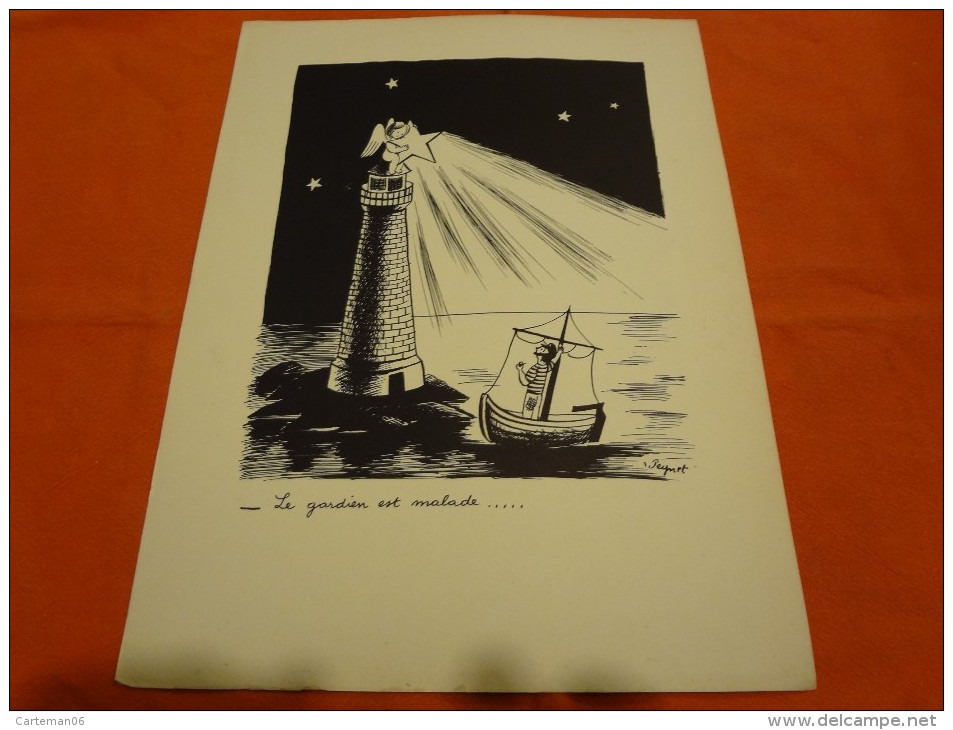 Lithographie - Planche De Peynet - Le Gardien Est Malade .... - Dim: 32 X 24 Cm (phare,ange) - Screen Printing & Direct Lithography