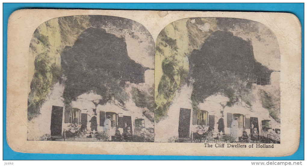 THE CLIFF DWELLERS IN HOLLAND ( Cave Grotte ) Old Stereoscope Annciene Stereo Photo Card Carte Stéréoscopique NETHERLAND - Stereoscopic