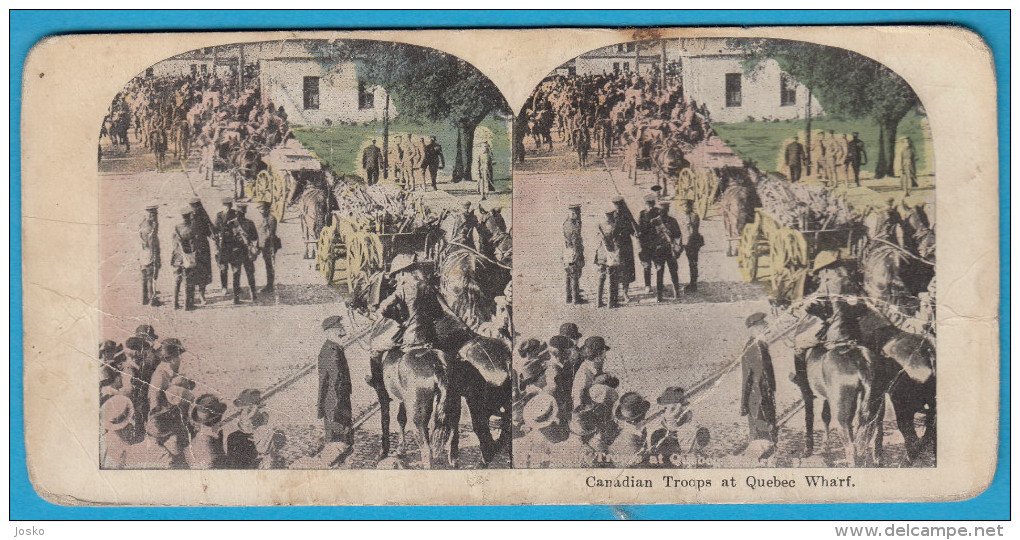 CANADIAN TROOPS AT QUEBEC WHARF ( Canada ) - Vintage Stereoscope Annciene Stereo Photo Card Carte Stéréoscopique - 1914-18