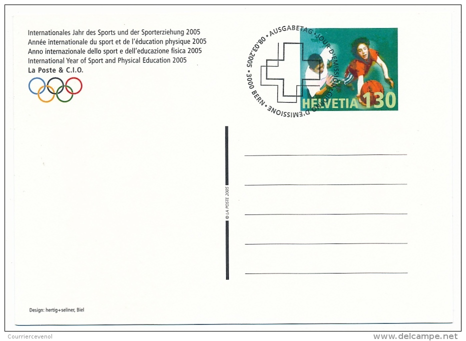 SUISSE - 2 Cartes Entiers Postaux - BASKET-BALL - Année Internationale Du SPORT 2005 - Neuve Et Premier Jour - Basketball