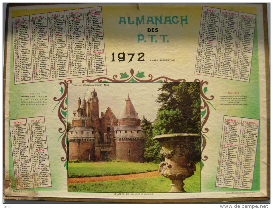 Almanach Des Ptt 1972  Chateau De Rambures - Big : 1971-80