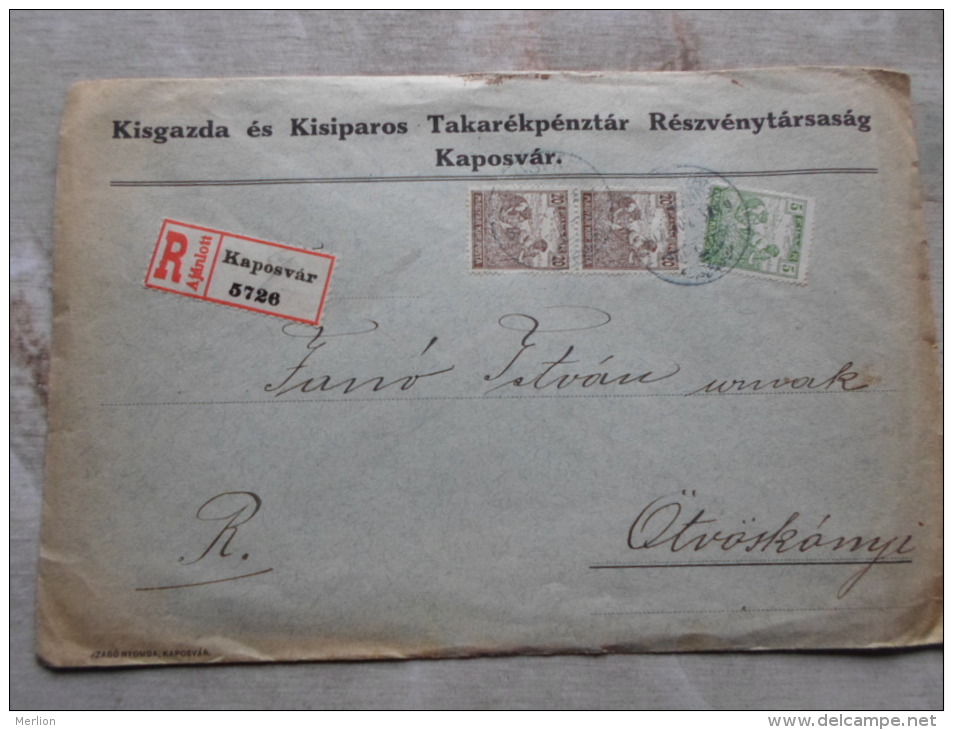 Hungary- Registered Cover  KAPOSVÁR  Kisgzada Takarékpénztár  - To Ötvöskányi  1917   D128931 - Lettres & Documents