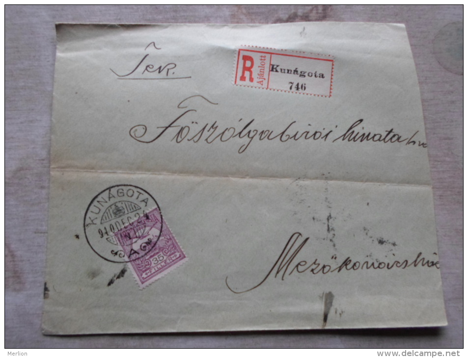 Hungary- Registered Cover -  Kunágota  To Mezökovácsháza  1910    D128933 - Briefe U. Dokumente