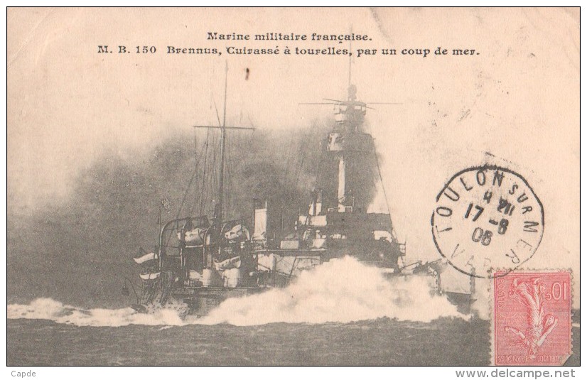 Marine Militaire Française - Brennus, Cuirassé à Tourelles, Par Un Coup De Mer. - Guerra