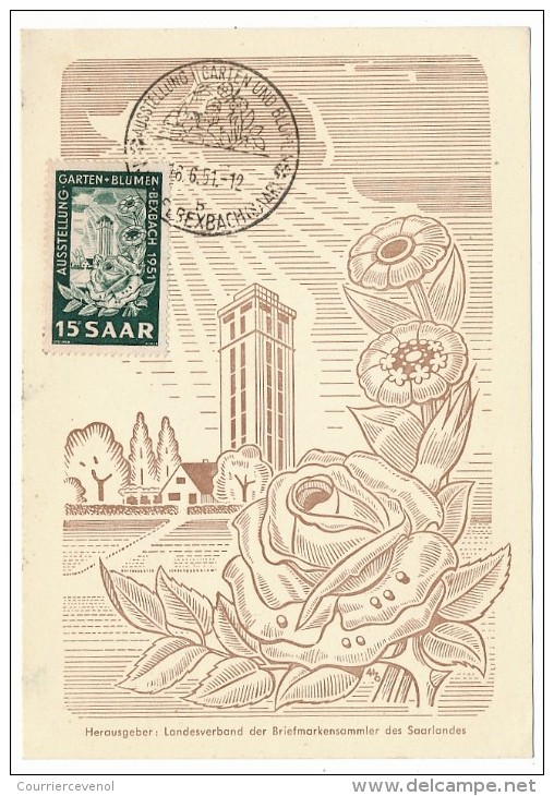 SARRE - Carte Maximum - Exposition Horticole De MITTELBEXBACH / Rose / Austellung Garten - Blumen ** Yvt N°294 -  1951 - Maximumkarten