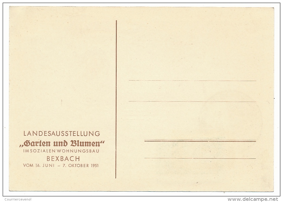 SARRE - Carte Maximum - Exposition Horticole De MITTELBEXBACH / Rose / Austellung Garten - Blumen ** Yvt N°294 -  1951 - Maximumkarten