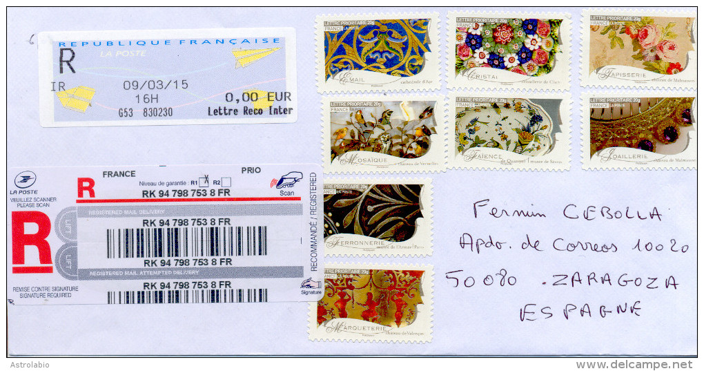 France 2015 " Artisanat Divers " Lettre Recommande Vers Espagne - Covers & Documents