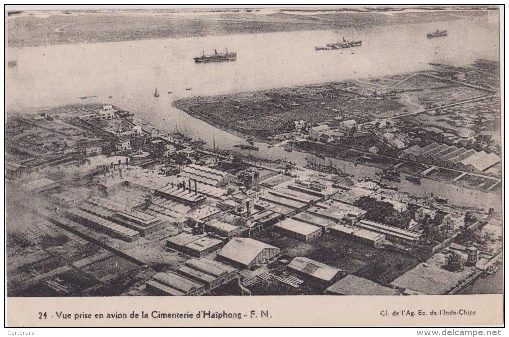 Cpa,asie,viét-nam,1934,vue  Prise D´un Avion De La Cimenterie D´haiphong,avant Son Bombardement En 1945,rare,usine - Vietnam