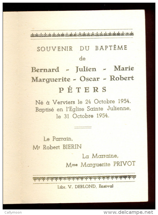 Souvenir De Naissance/baptême - Bernard Péters Né à Verviers En 1954. - Naissance & Baptême