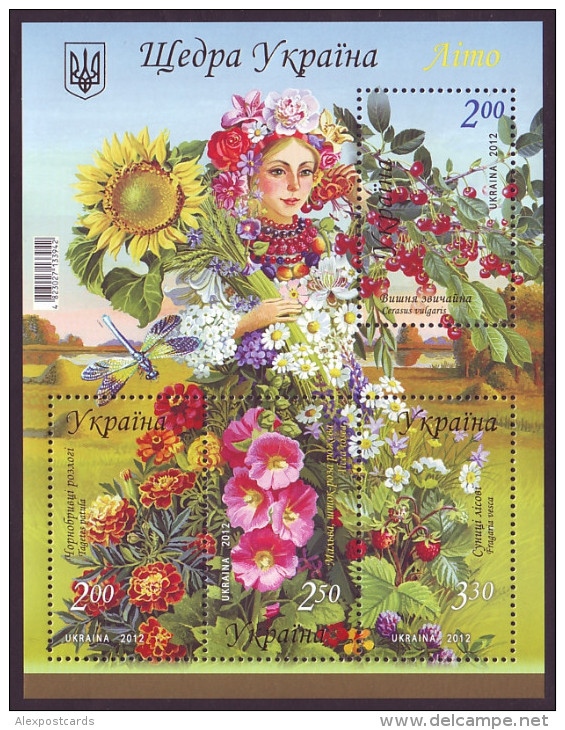 2012. GENEROUS UKRAINE: SUMMER. Flowers, Fruits, Berries, Dragonfly. Mi-Nr. Block 99 Mint (**) - Ukraine