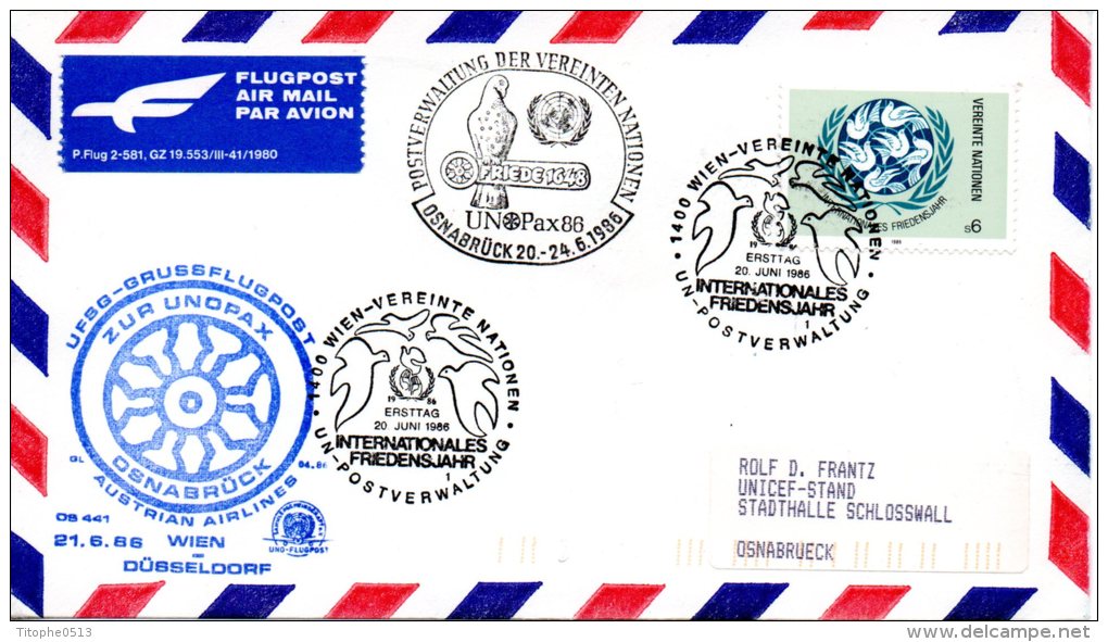 ONU VIENNE. N°63 De 1986 Sur Enveloppe 1er Jour. Année Internationale De La Paix/UNO PAX'86. - FDC