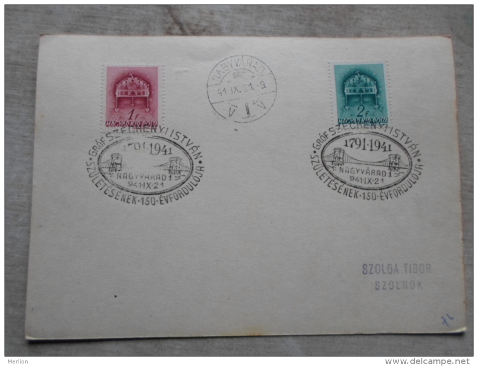 Hungary  Gróf Széchenyi István  Szül 150. évf.  Nagyvárad   -alkalmi Bélyegzés  1941      D129036 - Feuillets Souvenir