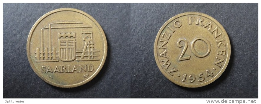 1954 - 20 FRANKEN SAARLAND - ALLEMAGNE - GERMANY - DEUTSCHLAND - 20 Franken