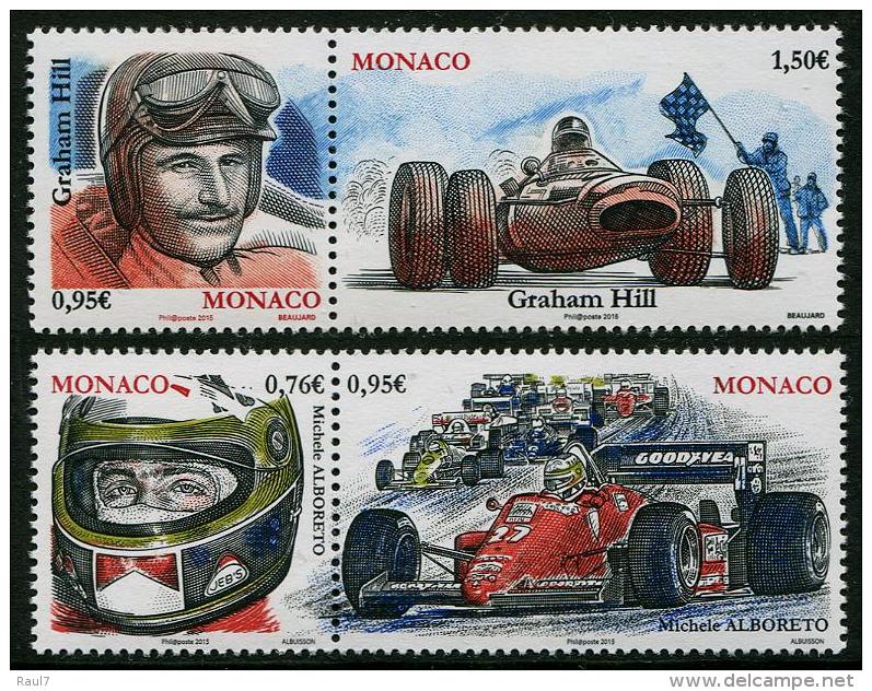 MONACO - 2015 - Pilotes Et Voitures F1, Graham Hill Et Michele Alboreto - 4v Neufs // Mnh - Unused Stamps