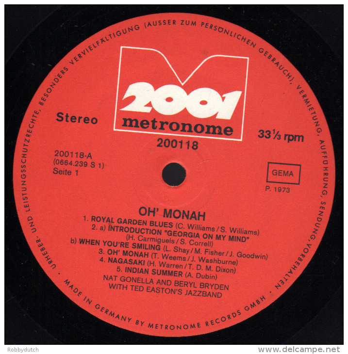 * LP *  NAT GONELLA / BERYL BRYDEN / TED EASTON'S JAZZBAND - OH' MONAH (Germany 1973) - Jazz