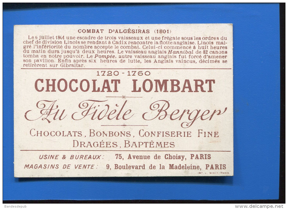 VENTE IMMEDIATE PRIX FIXE MARINE GUERRE CHOCOLAT LOMBART CHROMO MINOT ALGESIRAS LINOIS CADIX HANNIBAL  GIBRALTAR - Lombart