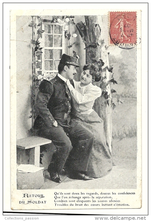 Cp,  Couple, Retour Du Soldat, Voyagée 1907 - Paare