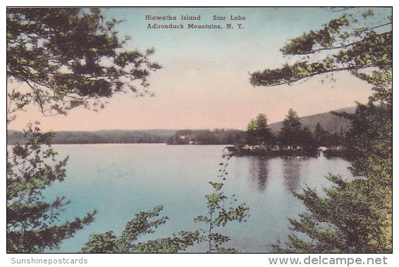 Hiawatha Island Star Lake Adirondack Mountains New York Handcolored Albertype - Adirondack