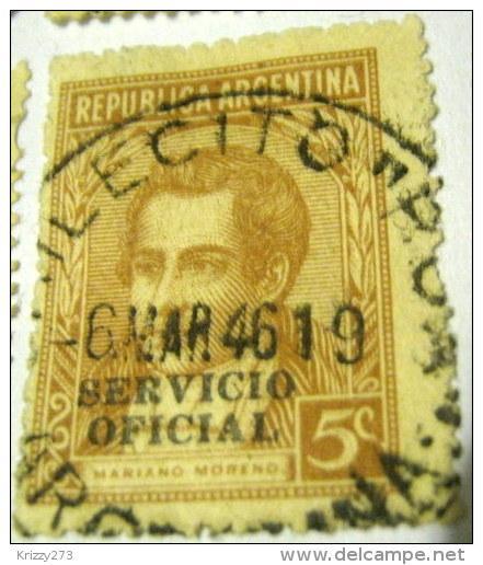 Argentina 1938 Mariano Moreno Overprinted Servicio Oficial 5c - Used - Oficiales