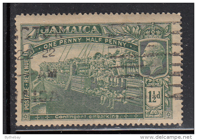Jamaica Used Scott #90 SG #93a 1 1/2p WWI Contingent Embarking For Overseas Duty Major Re-entry In 'HALF PENNY' - Jamaïque (...-1961)