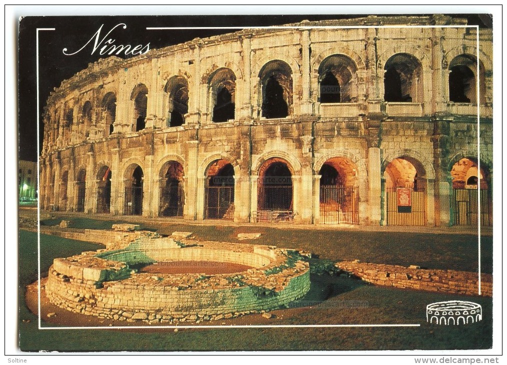 Cp Le Languedoc - Nîmes - Les Arènes De Nuit - écrite (pour Jeux-concours) + Flamme 1996 - Nîmes