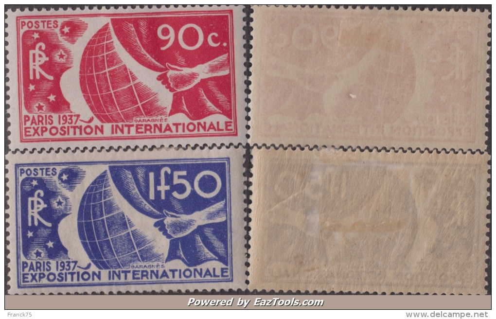 90c Et 1Fr50 Exposition De 1937 Neufs * TB ( Y&T N° 326 Et 327, Cote +50€) - Unused Stamps