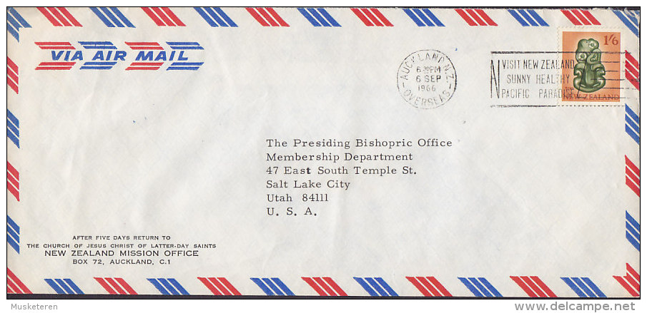 New Zealand Via Airmail CHURCH Of JESUS CHRIST Of LATTER-DAY SAINTS, AUCKLAND 1966 Cover To SALT LAKE CITY, USA - Luftpost