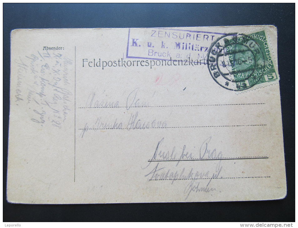 Postkarte FELDPOST BRUCK A.d.Mur - Prag Nusle 1916  //  D*15632 - Lettres & Documents