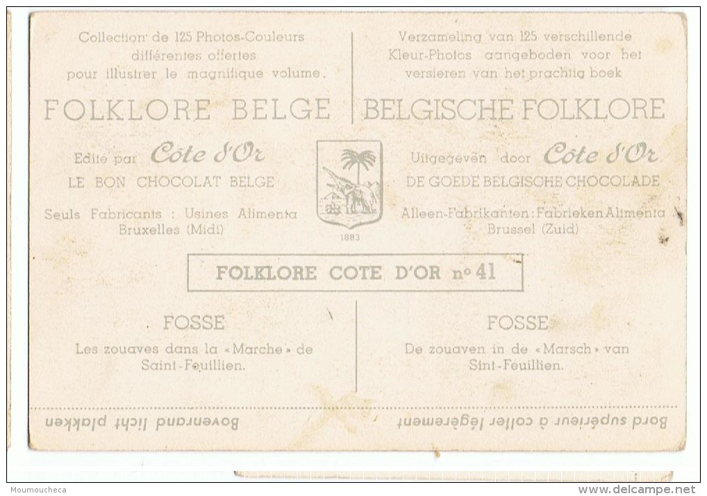 Chromo : Fosse - Les Zouaves Marche Saint-Feuillien - Folklore Belge Côte D'or  - N° 41 (chocolat) - Fosses-la-Ville