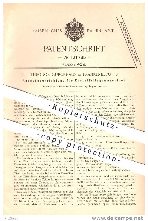 Original Patent - Theodor Gurckhaus In Frankenberg , 1900 , Ausgebevorrichtung Für Kartoffellegemaschinen !!! - Frankenberg