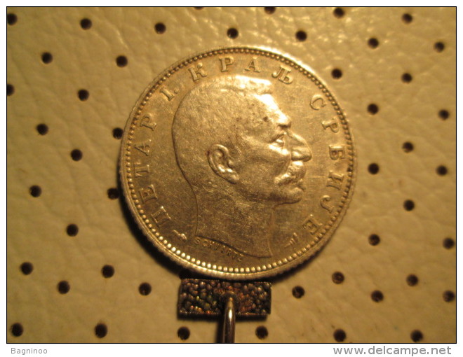 SERBIA 1 Dinar 1915 Coin Die Aligment With Designer Name Silver 4.98 Grams - Serbien